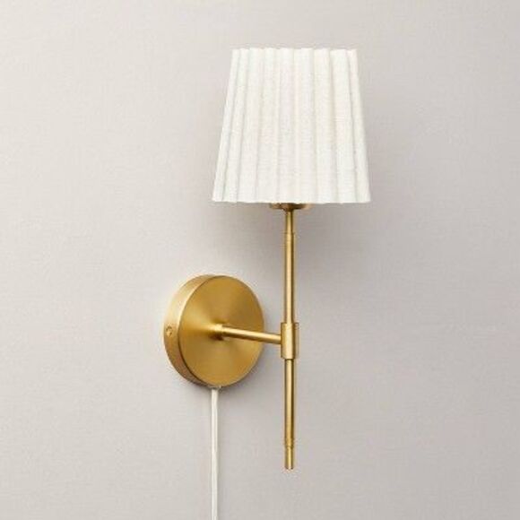 Hearth & Hand with Magnolia Other - Pleated Shade Wall Sconce Brass/Oatmeal - Hearth & Brass